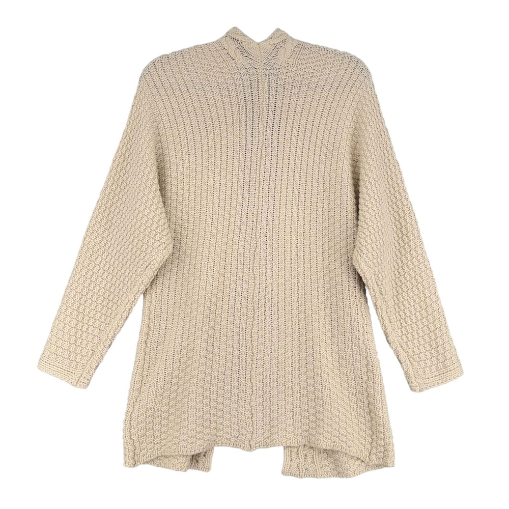 Cozy Casual Cream Cable‎ Knit Open Front Long Sleeve Cardigan Sweater S M - Picture 2 of 6